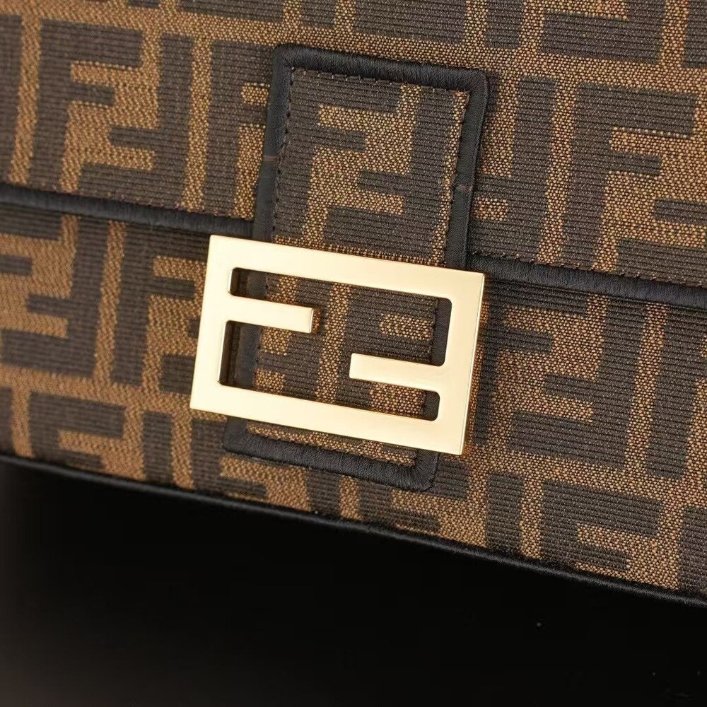 Fendi FF Jacquard Medium Baguette Carry Bag with Leather Trim - Picture 5 of 8